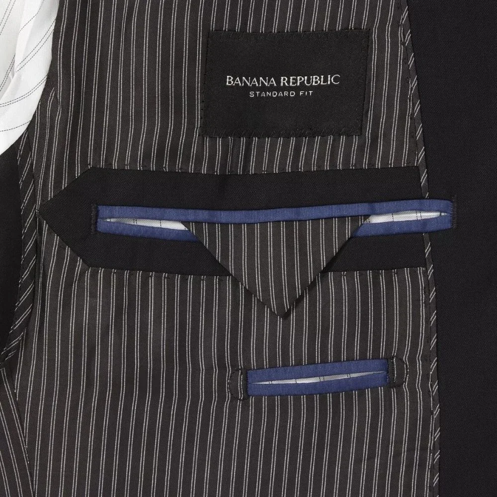 Banana Republic Standard Solid Italian Wool Suit Jacket size 32S Charcoal Black